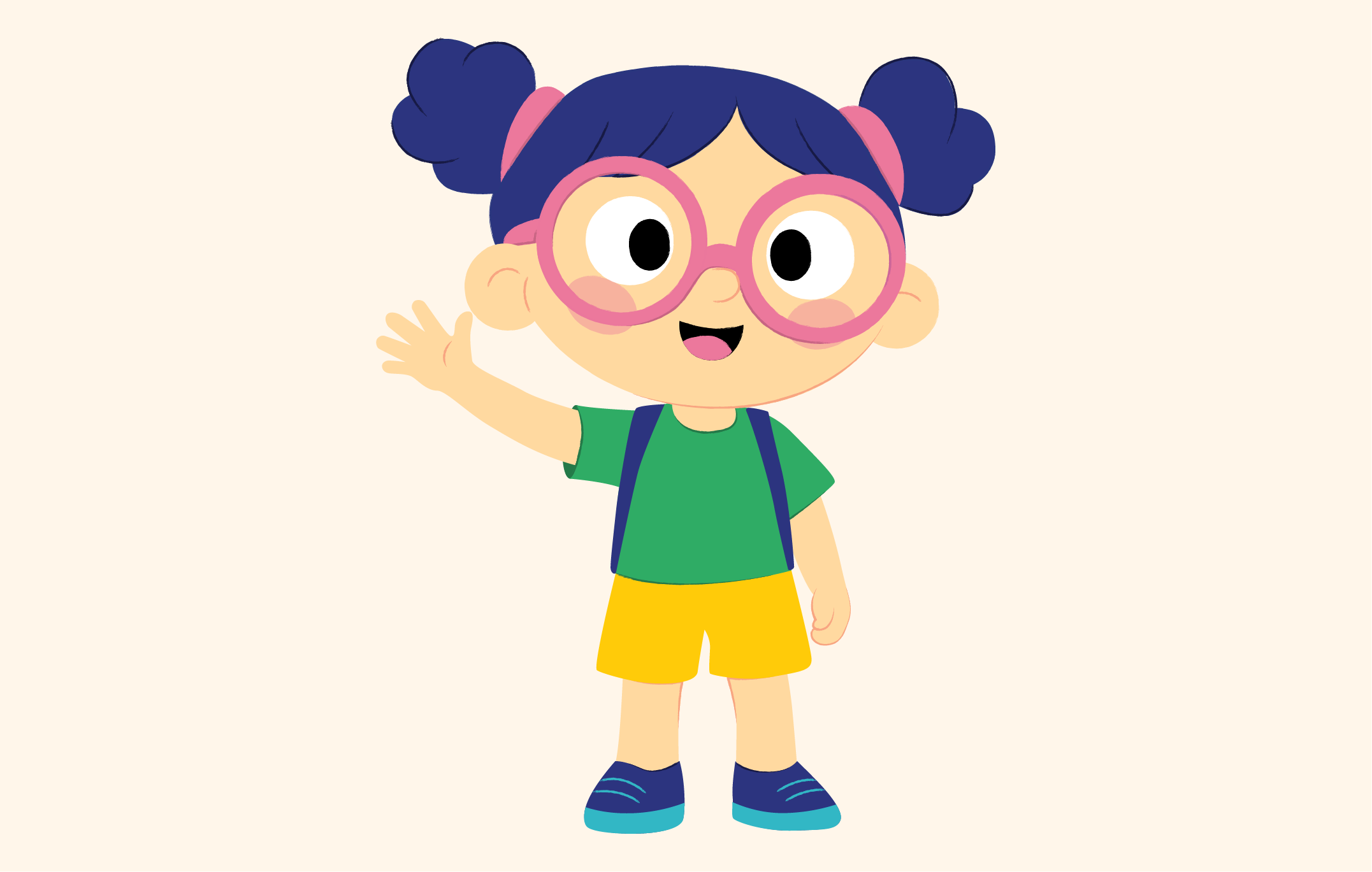 Kaya, the Kids Travel Packs explorer — a young girl holding a magnifying glass