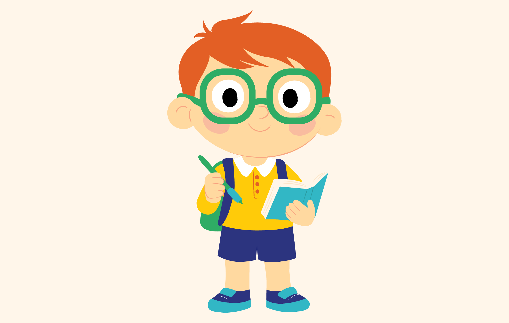 Milo, the Kids Travel Packs carer — a young boy with a notebook and pen